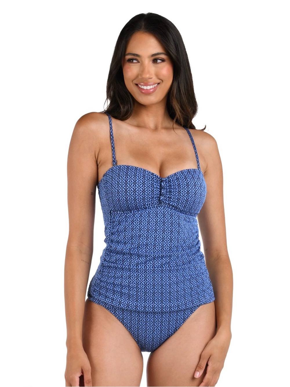Blue Geometric Tankini Swim TOP ONLY Women Swim Sz 4